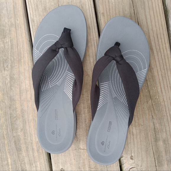 Clarks Cloudsteppers Arla Glison Fabric Wedge Sandal Black Flip Flops Size 11 - Picture 5 of 12